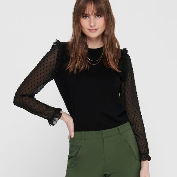 Zara Tops - 2/$15 Zara Black Polka Dot Sheer Sleeve Top